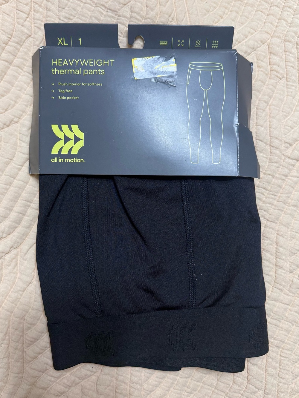 All In Motion Men Heavyweight Thermal Pants Black Men’s Size XL Fleece